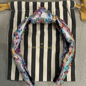 Lele Sadoughi Silver Metallic Confetti Knotted Headband